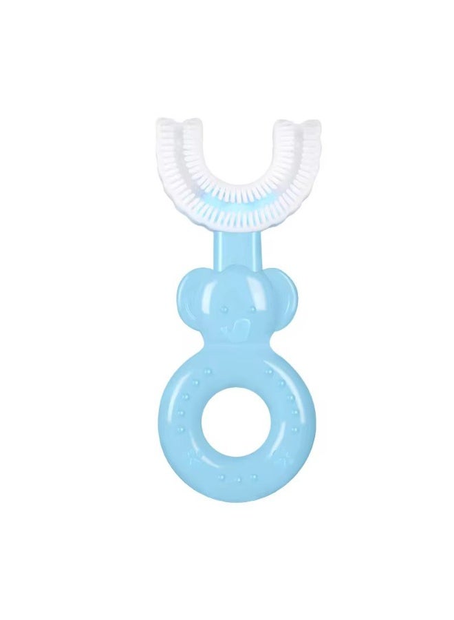 فرشاة اسنان على شكل حرف U ، شعيرات سيليكون ناعمة، صحة الفم 360 درجة، فرشاة اسنان للاطفال بعمر 2-6 سنوات، قطعة واحدة - (ازرق) - Image 1